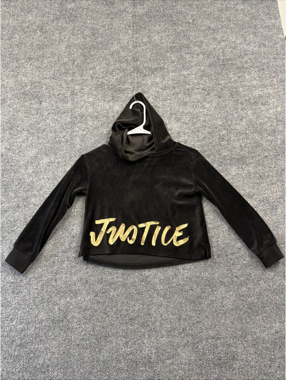 Justice Girls  Active 6/7 Crop Black Velvet Hoodie